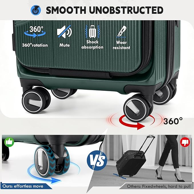 RAINSMORE Carry on Luggage Airline Approved, 20 Inch Expandable Hard Sided Carry on Suitcase with Spinner Wheels, Hard Shell Small Rolling Travel Luggages for Women Men with Tsa Lock, Green