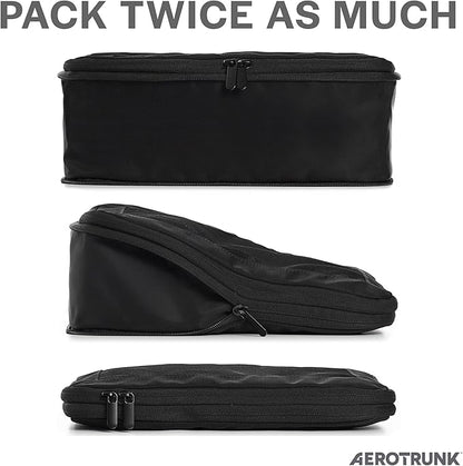 Aerotrunk Compression Packing Cubes for Travel - Luggage Organizer Bags - Double Zipper Packing Cubes for Suitcases (6-Pack, Black)