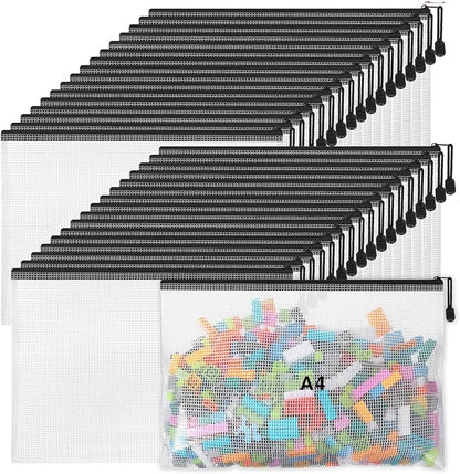 Jetec 32 Pcs Mesh Zipper Bags Toy Storage Bikini Organizer Bag Bolsas Para Guardar Trajes De Bano Waterproof Zipper Reusable Pouch Puzzle Multipurpose for Storage Office(Black,13 x 9.5 Inch)