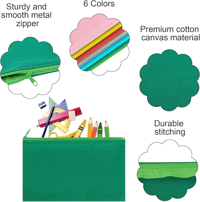 12 Pieces Cotton Canvas Makeup Bag, Multipurpose Cosmetic Bag with Zipper Travel Toiletry Pouch, Blank DIY Craft Bag (Multicolored A, XL)