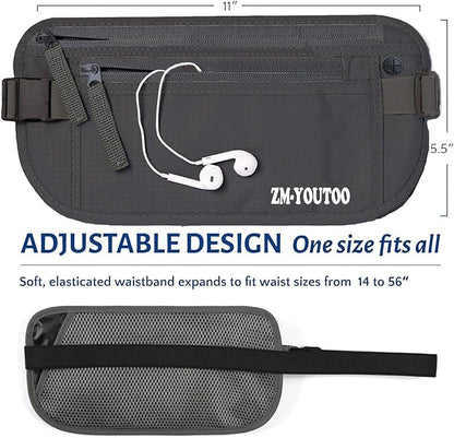Money Belt for Travel - Hidden Travel Pouch Protect Your Credit and Money With RFID Blocking Passport Holder Waist Wallet (gray)