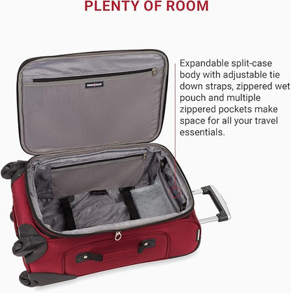 SwissGear Sion Softside Expandable Luggage – Carry-On Suitcase with 360 Degree Wheels & Retractable Handle – 21 Inch, Perfect for 1-3 Night Trips – Burgundy