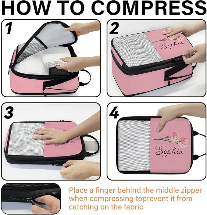 Custom Name 6 Set Compression Packing Cubes for Travel Accessories Customized Expandable Packing Organizers Personalized Carry On Essentials Luggage Bags, January