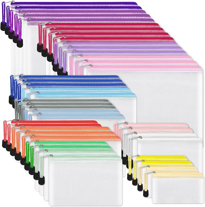 EOOUT 42pcs Mesh Zipper Pouch, 8 Sizes Waterproof Zipper Bags, 17 Colors, Multipurpose for Board Games Travel Storage, School Supplies, and Home Organization
