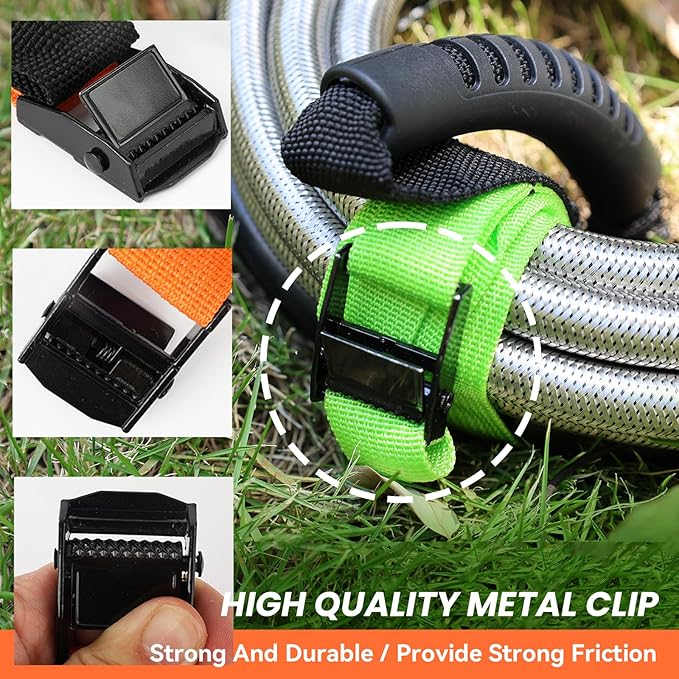 Heavy Duty Storage Straps with Handle(2 Pack) for Cables, Ropes and Hoses, Extension Cord Organizer with Handle and Easy Adjustable Steel Black Lock Slider Buckles for Pool Hoses, Garden Hoses.