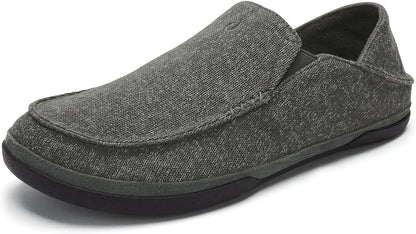 OLUKAI Moloa Hulu Men's Wool-Blend Slippers, Soft & Heathered Knit Slip On Shoes, Suede Leather Foxing, Drop-In Heel Design