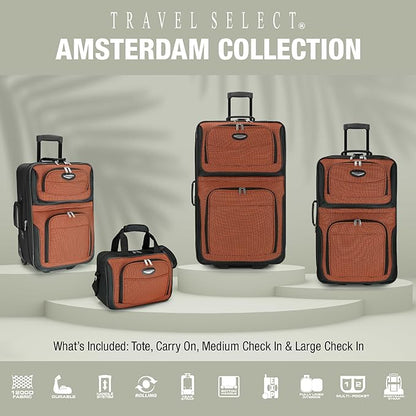 Travel Select Amsterdam Softside Expandable Luggage with Rolling Wheels, Burgundy, 4-Piece Set (15/21/25/29)