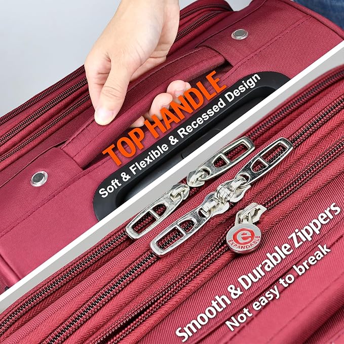Verdi Luggage Sets of 2 Suitcase with Spinner Wheels Softside Expandable, Carry On Luggage with USB Port (Burgundy, 2-Piece set(20/28))