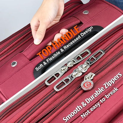 Verdi Luggage Sets of 2 Suitcase with Spinner Wheels Softside Expandable, Carry On Luggage with USB Port (Burgundy, 2-Piece set(20/28))