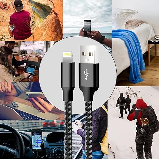 cugunu iPhone Charger, 5 Pack 3/3/6/6/10FT MFi Certified USB Lightning Cable Nylon Braided Fast Charging Cord Compatible for iPhone 14/13/12/11/X/Max/8/7/6/5/SE/Plus/iPad - Black Gray