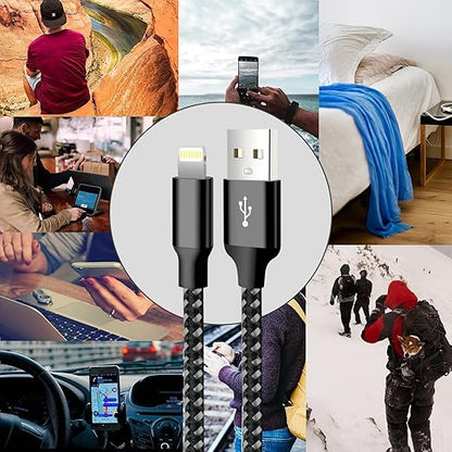 cugunu iPhone Charger, 5 Pack 3/3/6/6/10FT MFi Certified USB Lightning Cable Nylon Braided Fast Charging Cord Compatible for iPhone 14/13/12/11/X/Max/8/7/6/5/SE/Plus/iPad - Black Gray