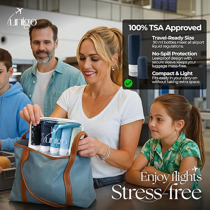 unigo Travel Bottles For Toiletries, 5-pack 3.oz TSA Aprroved Travel Size Bottles, Containers For Toiletries, BPA Free, Leak Prrof, Refillable Containers Bottles (Blue)