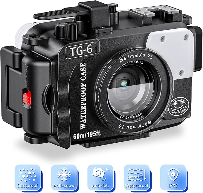 Sea frogs Camera Housing Compatible with Olympus TG6, Waterproof IPX8 Rated, 60m/197ft Depth Protection Underwater Camera Case, Black