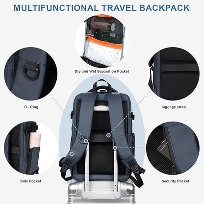 Travel Backpack for Men and Women, Flight-Approved Carry-On Backpack with Laptop Compartment; Large-Capacity Personal Item for Business, Work, School, or Weekend Trips(Blue)