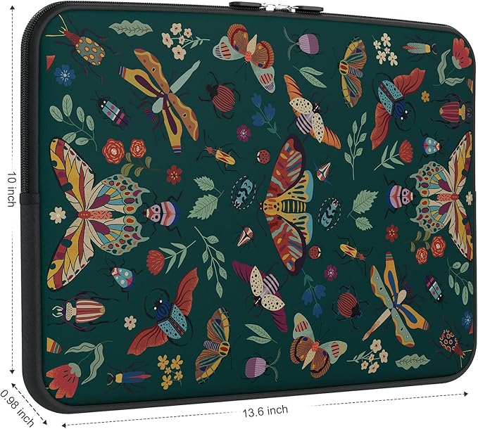 iCasso Laptop sleeve 13 inch for MacBook Air 13-13.6 inch, Cute Laptop case for Macbook Pro 13 inch, Slim Protective Travel Carrying Case for MacBook Pro 14 inch, Chromebook, HP, Dell, Green Butterfly