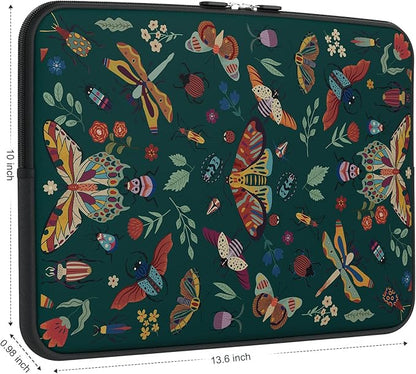iCasso Laptop sleeve 13 inch for MacBook Air 13-13.6 inch, Cute Laptop case for Macbook Pro 13 inch, Slim Protective Travel Carrying Case for MacBook Pro 14 inch, Chromebook, HP, Dell, Green Butterfly