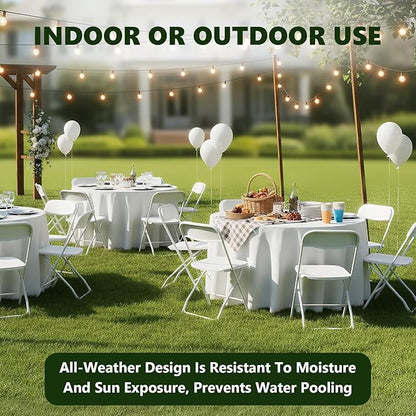 Folding Chairs 4 Pack, Outdoor Portable Foldable Chair with Steel Frame, 350lbs Capacity Heavy Duty Metal White Plastic Folding Chairs for Patio, Picnic, Kitchen, Dining