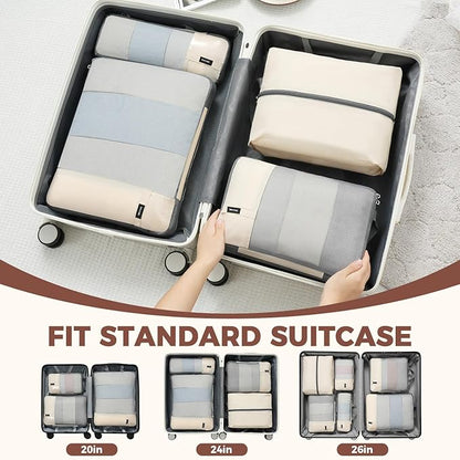 BAGAIL 6 Set Lightweight Compression Packing Cubes with Packing List, Anti-Tearing Expandable Organizer Bags for Travel, Beige