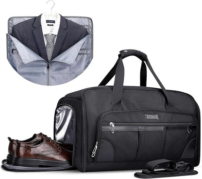 WITZMAN Garment Duffle Bags for Travel Mens Large Convertible Carry On Suit Garment Bag for Men Hanging Clothes with Shoe Compartment（B725 Black）