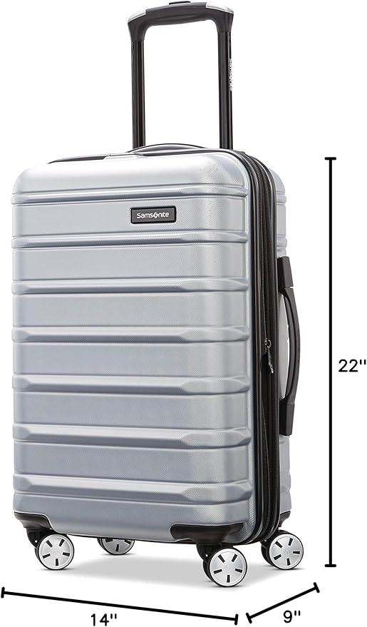 Samsonite Omni 2 International Carry-On Luggage with 360° Spinner Wheels - Scratch Resistant Hardshell - TSA, Airline-Approved - Expandable Polycarbonate Shell for Lightweight Travel - Artic Silver