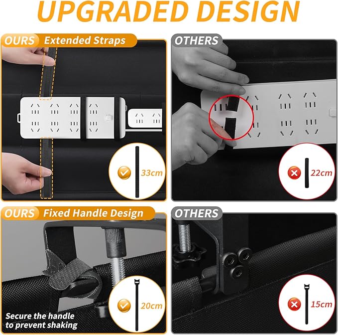 Under Desk Cable Management Tray, No Drill Desk Cord Organizer with Clamp, 36" Fabric Cable Management for Standing Desk Office & Home, Black