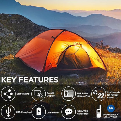 Motorola Talkabout T275 Two-Way Radios (2-Pack) – 25 Mile Range, Rechargeable, Outdoor walkie Talkie, NOAA Weather Alerts, VOX, Earpieces & Case – Survival Ready for Bug Out Bags & Emergency Prep