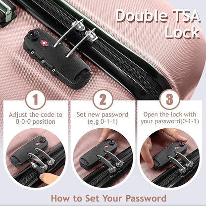 3 Piece Luggage Sets, Lightweight ABS Suitcase with 4 Spinner Wheels ＆ TSA Locks, Hardside Carry On Luggage Durable Suitcase Set for Family Travel Business - Rose Gold, 20/24/28