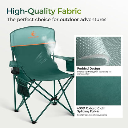ALPHA CAMP Folding Camping Chairs for Adults Lawn Chairs Outdoor Chairs Support 250 LBS Portable Camp Chairs with Cup Holders Cooler Pouch for Outdoor, 2 Pack