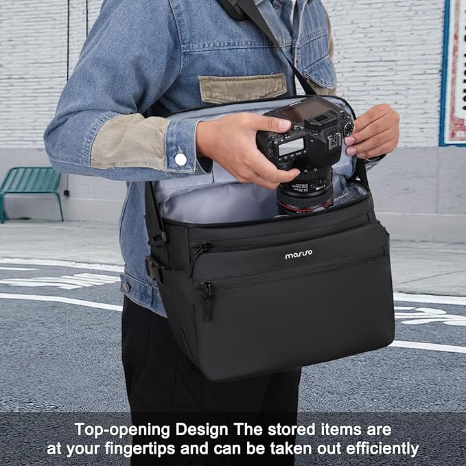 MOSISO Camera Bag, Photography Shoulder Messenger Bag for DSLR/SLR/Mirrorless Cameras, Waterproof Crossbody Camera Case with Front Pocket&Hollow Middle Compartment for Canon/Nikon/Sony, Black