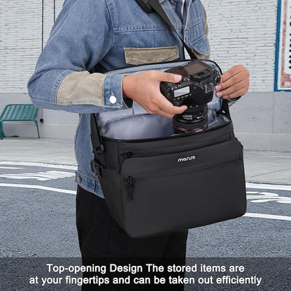 MOSISO Camera Bag, Photography Shoulder Messenger Bag for DSLR/SLR/Mirrorless Cameras, Waterproof Crossbody Camera Case with Front Pocket&Hollow Middle Compartment for Canon/Nikon/Sony, Black
