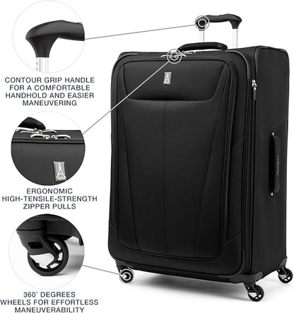 Travelpro Maxlite 5 Softside Expandable Luggage with 4 Spinner Wheels, Lightweight Suitcase, Men and Women, Black, Checked-Large 29-Inch