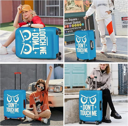 ANNA QUEEN Funny “Don’t Touch Me” Luggage Cover, Bold Blue Suitcase Protector with Angry Eyes Design, Stretchable, Washable Travel Cover for 20-22 Inch Luggage
