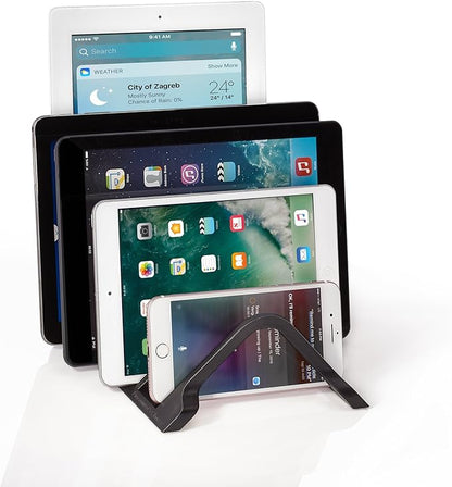 Prosumer's Choice Universal Charging Rack Organizer - Multi Device Stand Holds 5 Tablets or Smartphones - Desktop Tablet Holder and Storage Station - Compact Tech Organizer Dock for Home or Office
