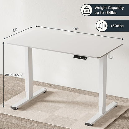 FLEXISPOT EN1 One-Piece Standing Desk, 48"x24" Seamless Desktop Electric Height Adjustable for Home Office, Study Rooms & Multi-Device Workstations, White(White Frame)