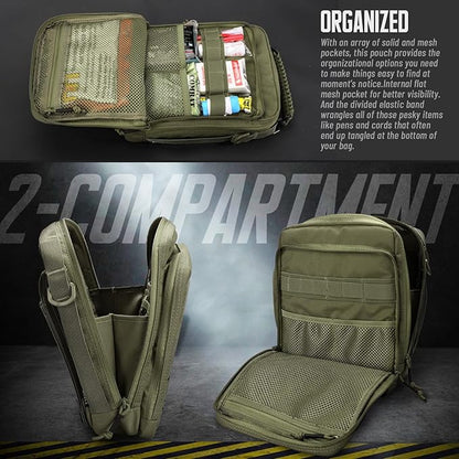 WYNEX Tactical Molle Admin Pouch, Utility EDC Pouch Organizer Modular Tool Pouch of Double Layer Design Medical EMT Attachment Bag Large Capacity with Elastic Webbing Insert Panel