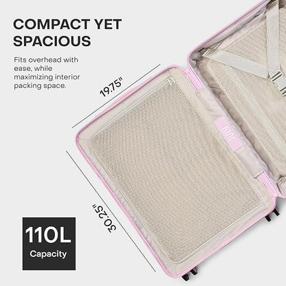 Checked Plus Expandable - 28.75" Airline Approved Check In Luggage with Wheels, Rolling Suitcase for Men & Women - TSA Lock, Silent Spinner Wheels, Expansion Zip, Y-Strap - Blush Pink