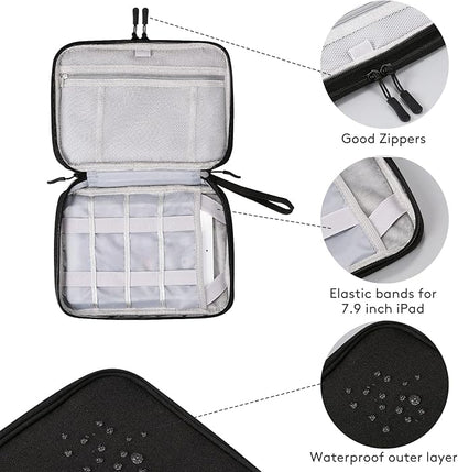 DDgro Travel Electronics Organizer Pouch Bag for Tech Gadgets & Airplane Accessories, for Cables/Cords & Chargers/iPad Mini (Large, Black)