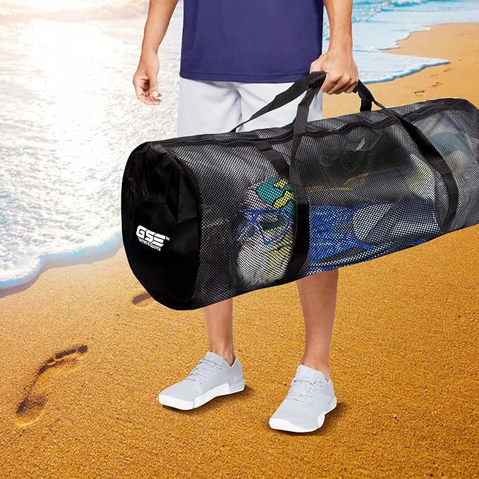 Black Heavy-Duty Large Mesh Sports Duffle Bag, Dry Bag, Diving Equipment Scuba Bag with Zipper. Great for Gym Workout, Sport Balls Storage, Scuba Gear, Snorkeling, Water Sports and Travel