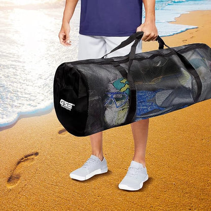 Black Heavy-Duty Large Mesh Sports Duffle Bag, Dry Bag, Diving Equipment Scuba Bag with Zipper. Great for Gym Workout, Sport Balls Storage, Scuba Gear, Snorkeling, Water Sports and Travel