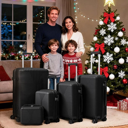 Karl home Luggage Sets 5 Piece, PP Hard Case Suitcase Set with Built-in Lock Spinner Wheels, Lightweight Durable Carry on Luggage for Business Travel - Black (12/16/20/24/28")