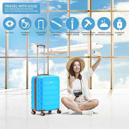 Flight Knight 24x16x10 Expandable Carry On Suitcase Hardside TSA Lock USB C Lightweight Luggage Silent Double Spinner Wheels Maximum Overhead Carry-On Bag For Virgin & South West Approved Airlines
