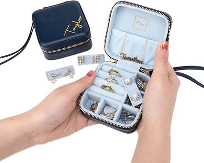 Angelina's Palace Personalized Jewelry Case with Name Engraved,Custom Leather Travel Jewelry Organizer Box for Rings,Earrings,Necklaces,Birthday Bridesmaid Gift For Women