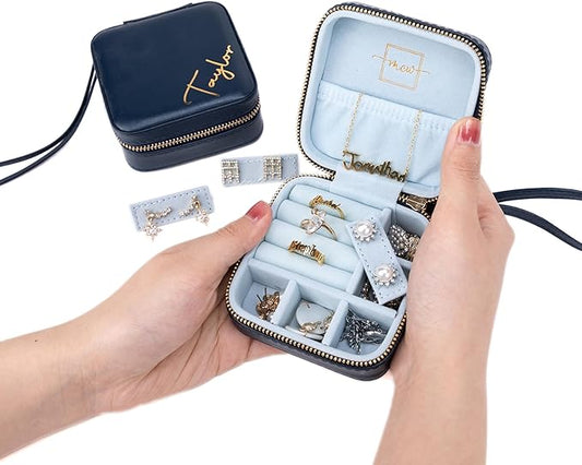 Angelina's Palace Personalized Jewelry Case with Name Engraved,Custom Leather Travel Jewelry Organizer Box for Rings,Earrings,Necklaces,Birthday Bridesmaid Gift For Women