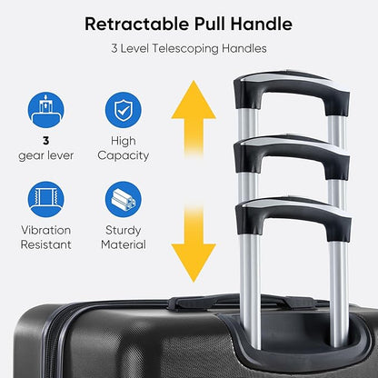 OLIXIS 3-Piece Luggage Set, 20/24/28 Inch Hardside Suitcases with Spinner Wheels, Lightweight ABS Hard Shell Travel Luggage, TSA Approved Lock, Expandable Carry-On & Checked Luggage–Black