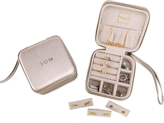 Angelina's Palace Personalized Jewelry Case with Name Engraved,Custom Leather Travel Jewelry Organizer Box for Rings,Earrings,Necklaces,Birthday Bridesmaid Gift For Women