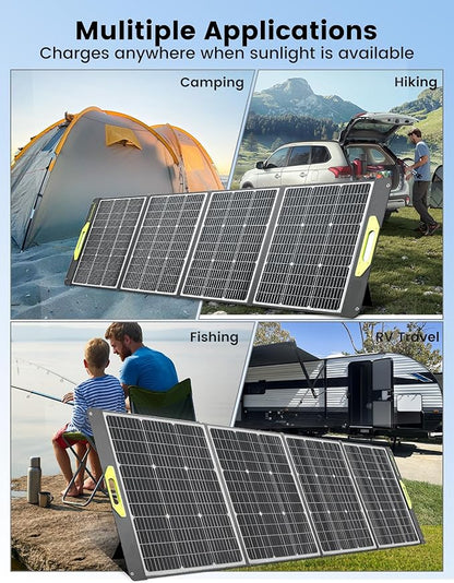 200W Portable Solar Panel, Greenmagic 200W Foldable Solar Panel Lightweight with Kickstands for Home, Camping, Boat, Shed Farm Camping RV Solar Generator, 23% High Efficiency