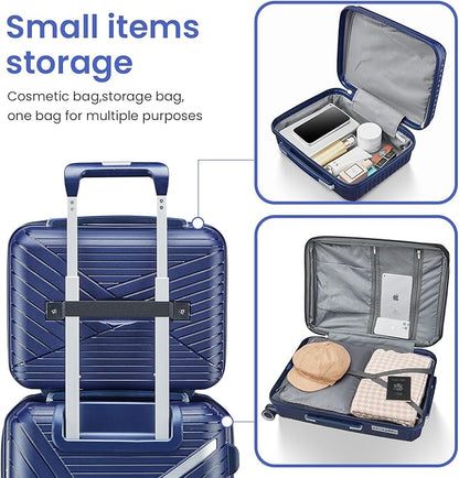 Campfun Luggage 4 Piece Sets, Expandable Carry On Luggage Set Hardshell PP, Suitcase Set with Double Spinner Wheels, Checked Durable Lightweight with TSA Lock, 14in 20in 24in 28in-Blue(B)