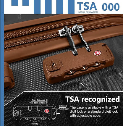 Merax 6 Piece Luggage Set, ABS Hardside Expandable Suitcase with Spinner Wheels TSA Lock, Travel Suitcases for Men/Women, Black