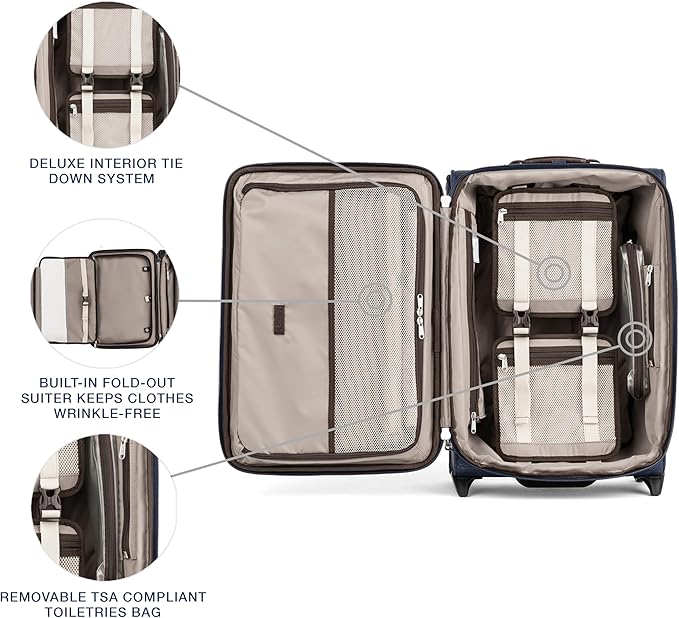 Travelpro Platinum Elite Softside Expandable Carry on Luggage, 2 Wheel Upright Suitcase, USB Port, Men and Women, True Navy, Carry On 22-Inch
