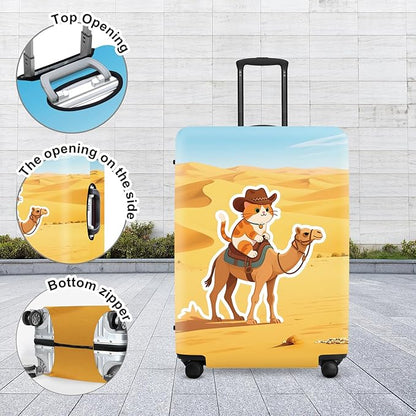Desert Adventure Luggage Protector, Washable Suitcase Cover with Cowboy Camel Scene Anti-scratch for 18",20",22" Bag